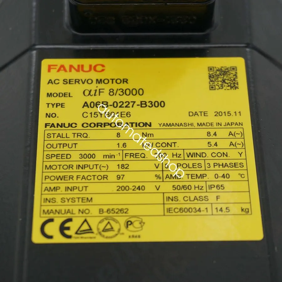Серводвигатель FANUC A06B-0227-B300 Alpha iF 8/3000 AC Servo Motor 1.6kW