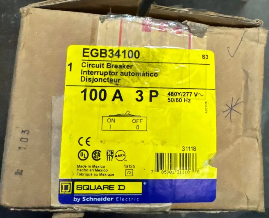 Автоматический выключатель EGB34100 Square D 100 Amp 480V 3 Pole Bolt On Circuit