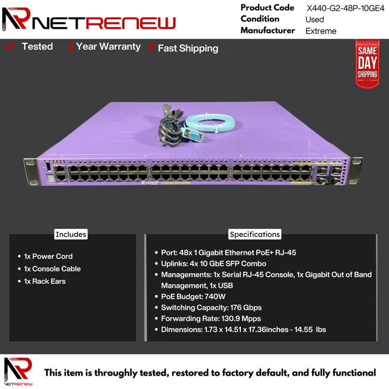 Коммутатор Extreme X440-G2-48P-10GE4 16535 48-Port x 1GE PoE 4 Combo 1G/10G SFP 