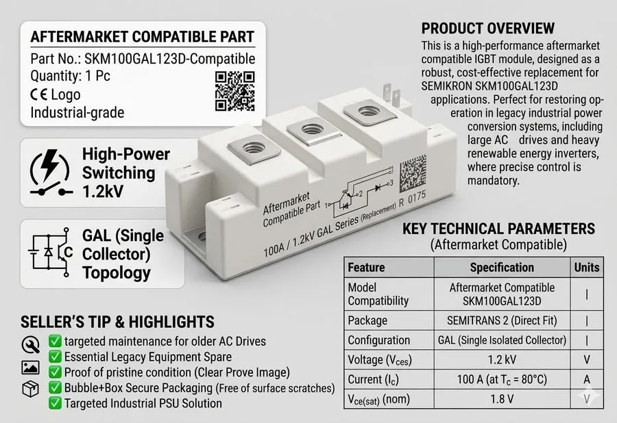 Силовой модуль IGBT SEMIKRON SKM100GAL123D IGBT Module 1.2KV 100A — фото лота 1