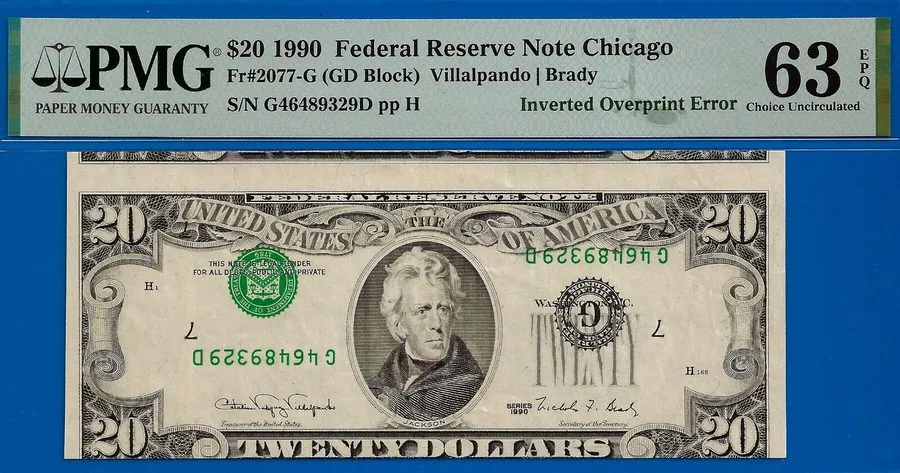 Лабораторный прибор 1990 $20 Federal Reserve Note Fr 2077-G Inverted Overprint E — фото лота 1