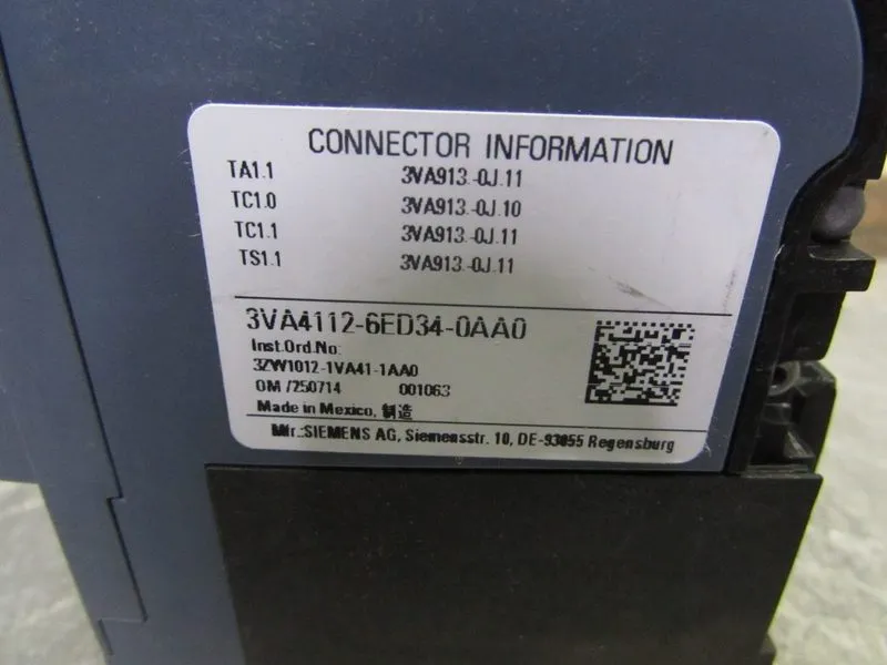 Автоматический выключатель 3VA4112-6ED34-0AA0 SIEMENS CIRCUIT BREAKER 3 POLE 125 — фото лота 2