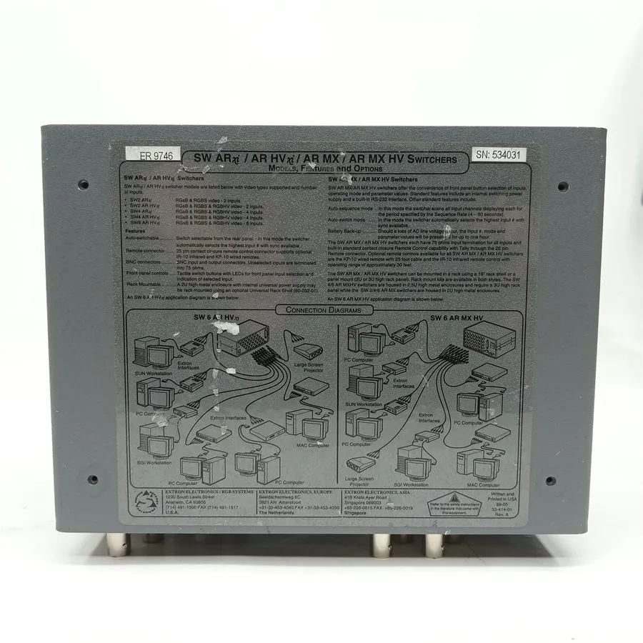 Видеокоммутатор Extron SW2 AR HVxi 2-Input Analog BNC Video+Audio Switcher With  — фото лота 2