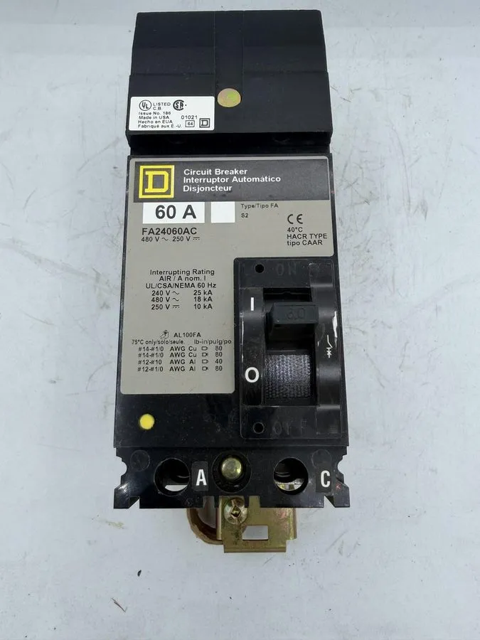 Автоматический выключатель Square D FA24060AC 2 Pole 60 Amp 480V Circuit Breaker — фото лота 2