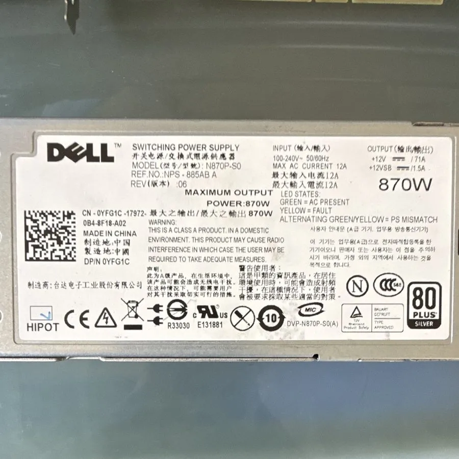 Блок питания SERVER POWER SUPPLY DELL 0YFG1C YFG1C 870WATT N870P-S0 POWEREDGE R7