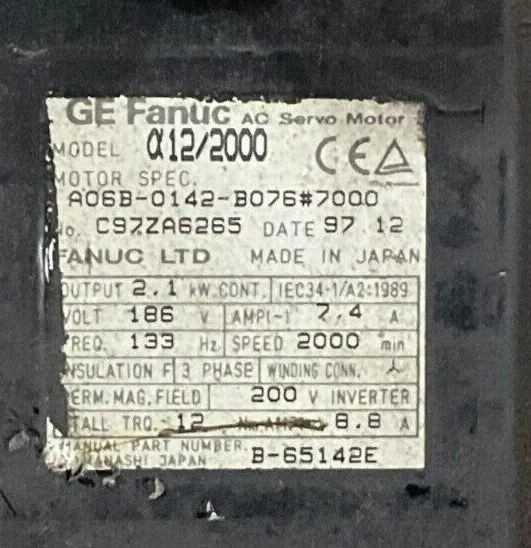 Серводвигатель Fanuc GE A06B-0142-B076#7000 a12/2000 AC Servo Motor 186 V 2.1 kW