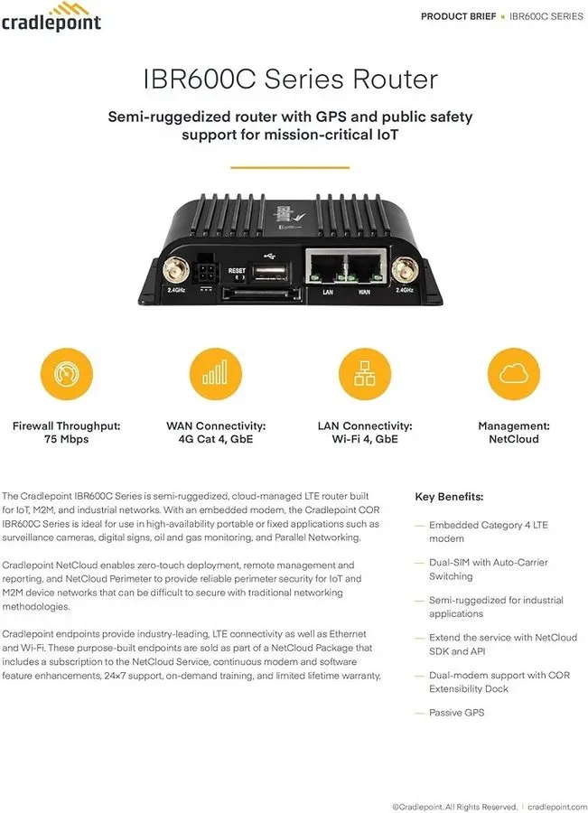 Маршрутизатор Cradlepoint IBR600C-150M-bundle 4G LTE Cat 4 w/ 3G Fallback Router