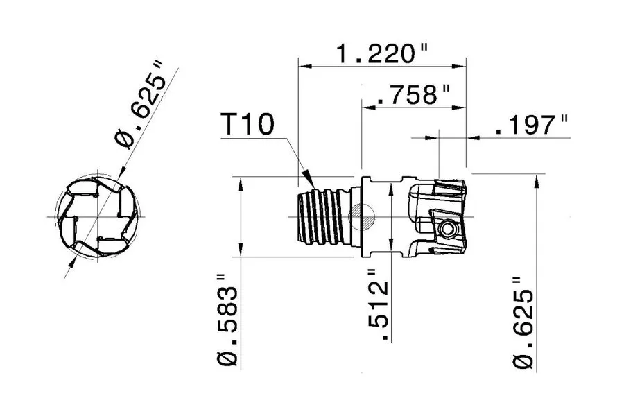 Режущий инструмент Iscar MultiMaster .625" Insert Mill 4 Flute T290 ELN D.62-04-