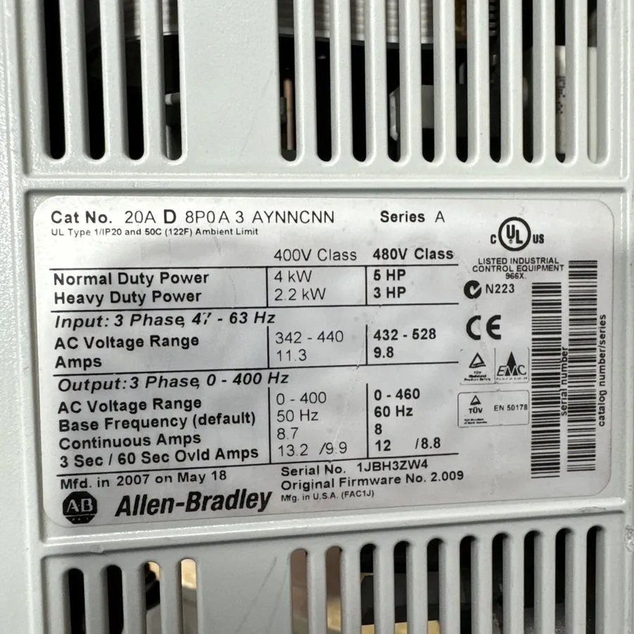 Частотный преобразователь 20AD8P0A3AYNNCNN ALLEN BRADLEY POWERFLEX 70 5HP AC DRI
