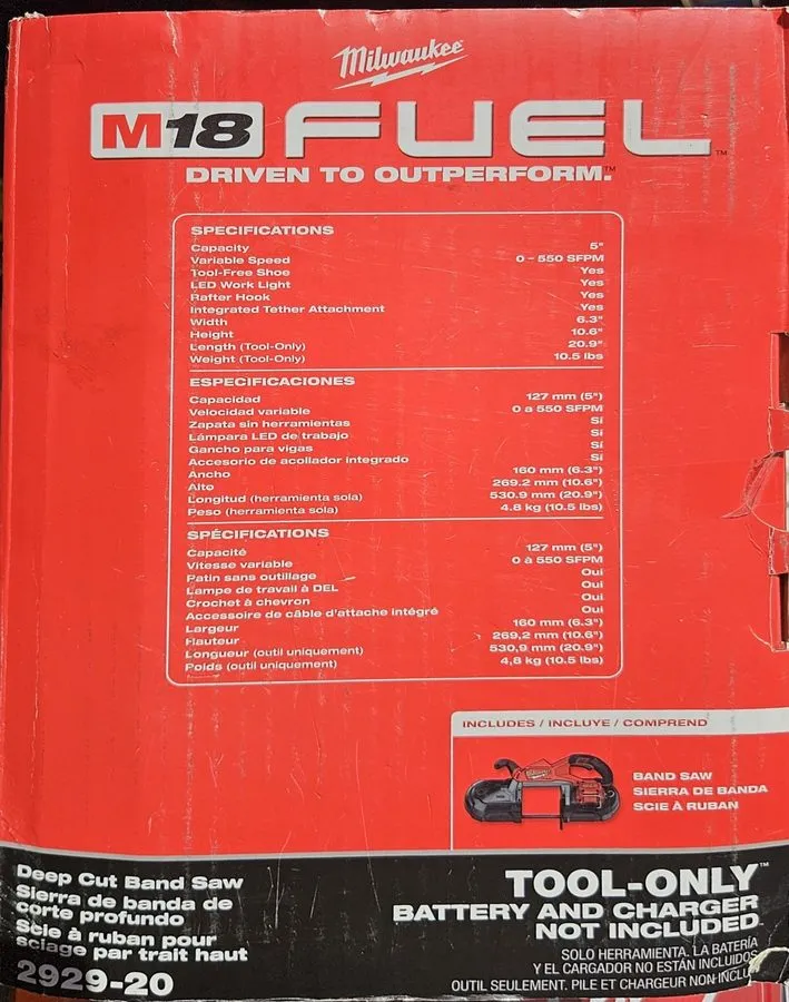 Оборудование ЧПУ Milwaukee 2929-20 M18 FUEL Deep Cut Band Saw Cordless Brushless
