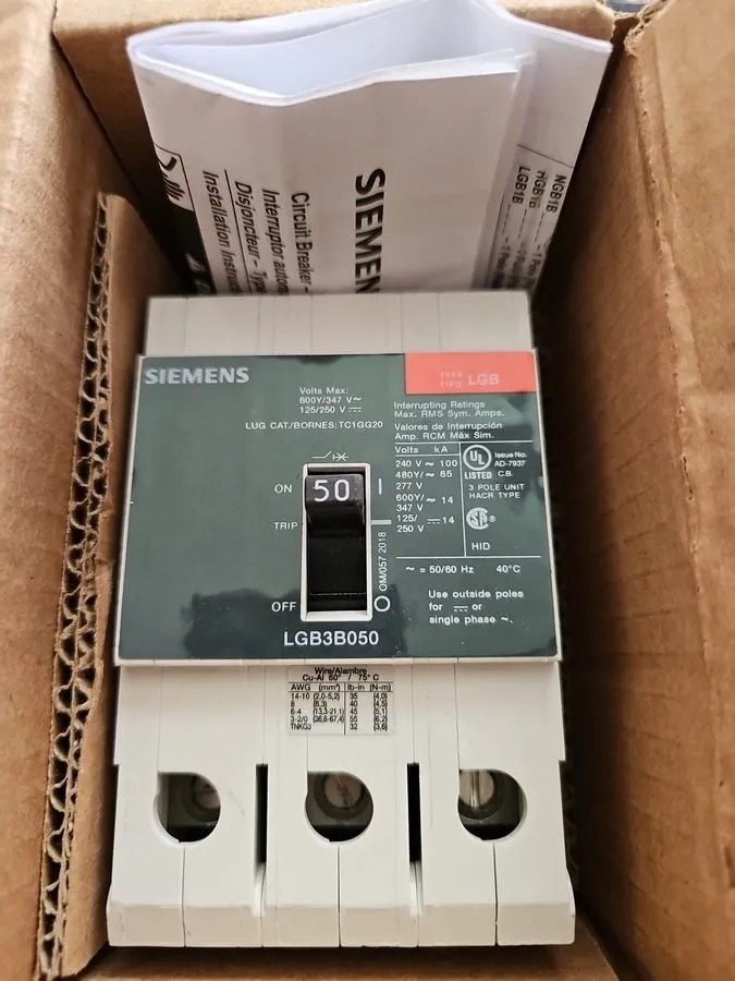 Автоматический выключатель SIEMENS LGB3B050B Circuit Breaker 50A 3P 480V 3PH LGB — фото лота 1