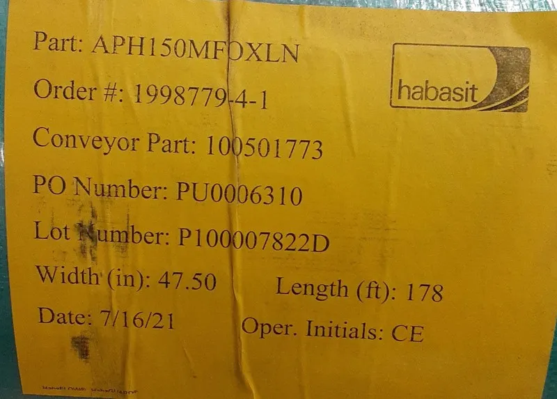 Конвейер Habasit APH150MFOXLN Rubber Conveyor Belt 47.5 x 178 Thick 1/8 — фото лота 2