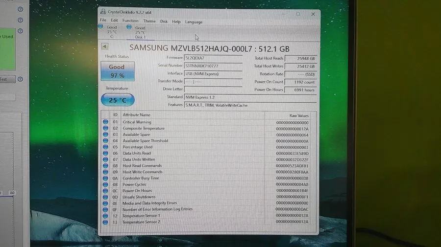 SSD-накопитель 512GB NVMe PCIe M.2 2280 SSD Samsung PM981 94% 97% Health