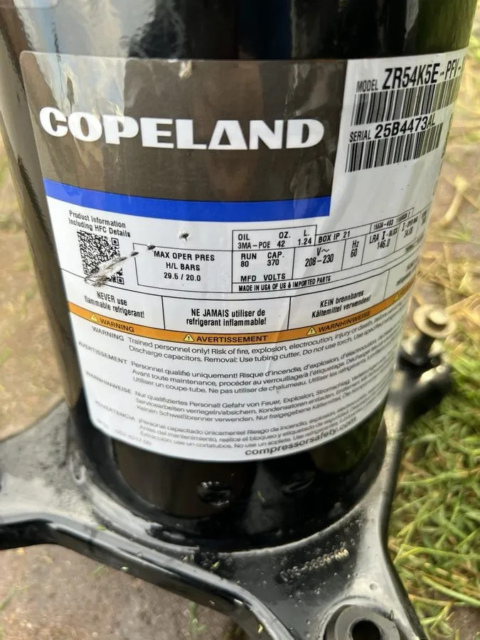Компрессор COPELAND SCROLL COMPRESSOR model ZP54K5E- PFV-830 year 2022 220v sing