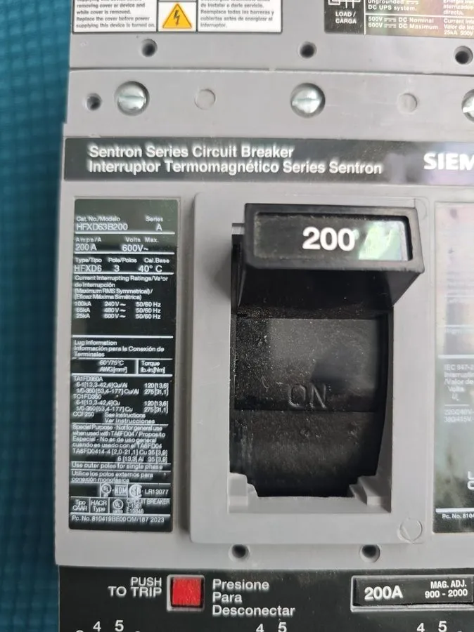 Автоматический выключатель Siemens HFXD63B200 Sentron Molded Case Circuit Breake