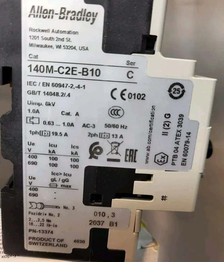 Автоматический выключатель Allen Bradley 140M-C2E-B10 Motor Protection Circuit B