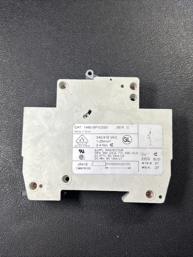 Автоматический выключатель ALLEN-BRADLEY 1492-SP1C020 MINI CIRCUIT BREAKER, 1-PO — фото лота 1