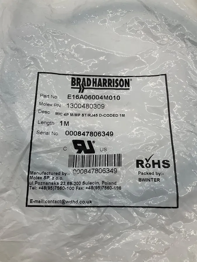 Соединительный кабель BRAD HARRISON E16A06004M010 M12 To RJ45 Ethernet Cordset 1 — фото лота 1