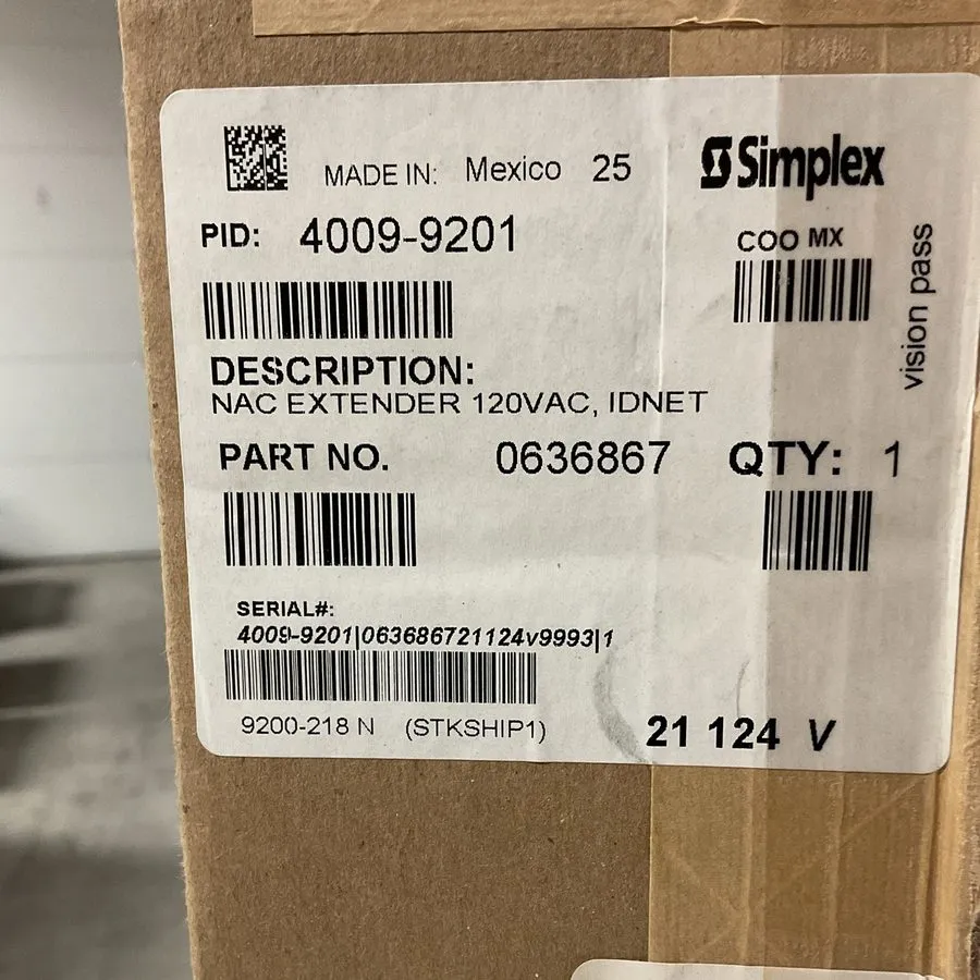 Объектив Simplex 4009-9201 NAC Extender Fire Alarm Module, 120VAC IDNet Part No. — фото лота 1