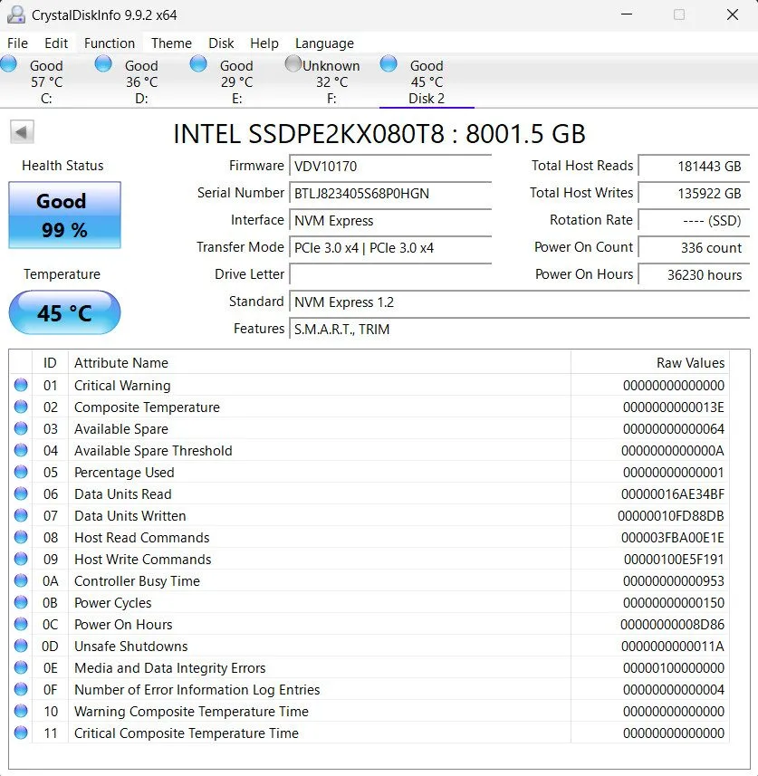 SSD-накопитель Intel DC P4510 8TB NVMe PCIe 3.1 x4 U.2 Enterprise SSD SSDPE2KX08 — фото лота 1
