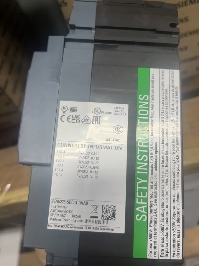 Автоматический выключатель 3VA5225-5EC31-0AA0 Siemens 250a 3P 480v Breaker repla