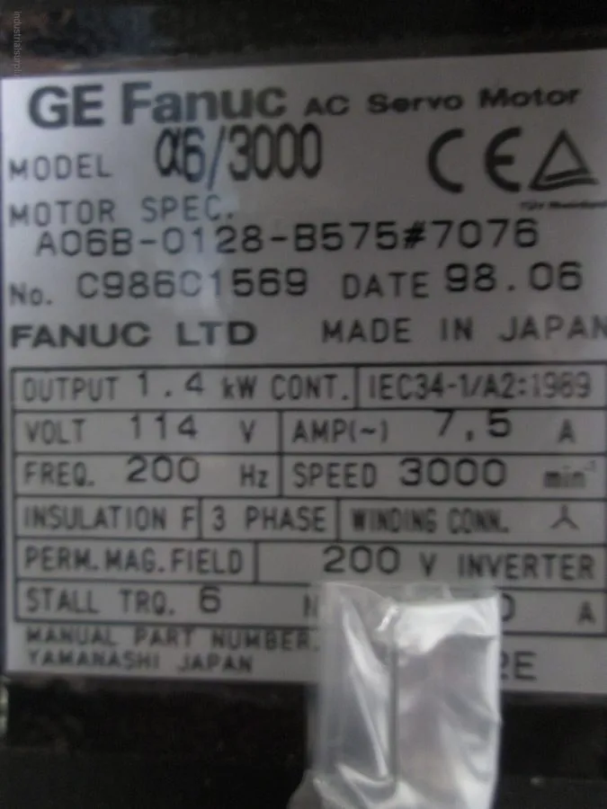 Серводвигатель Fanuc a6/3000 AC Servo Motor A06B-0128-B577#7076 1.4 kW, 114 V Mo