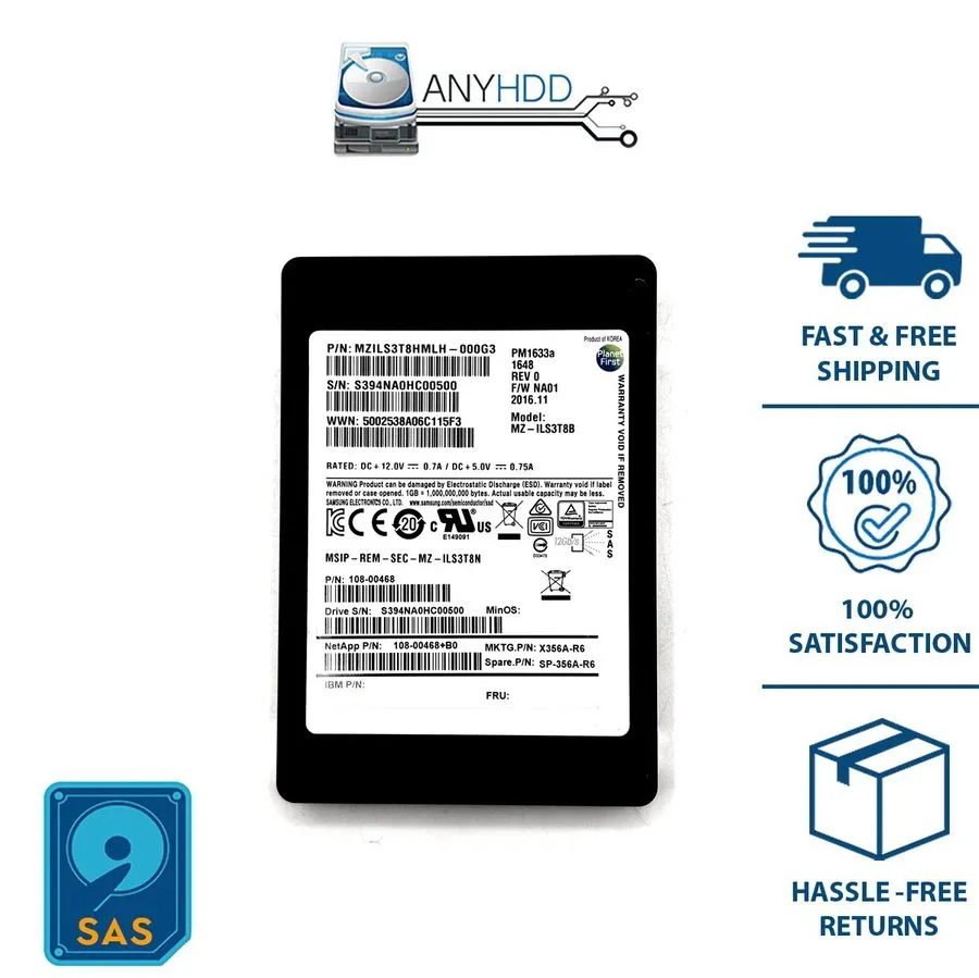 SSD-накопитель 4NMJF Dell Samsung PM1633a 3.84TB SAS 12Gb/s 2.5" SSD MZ-ILS3T8B 