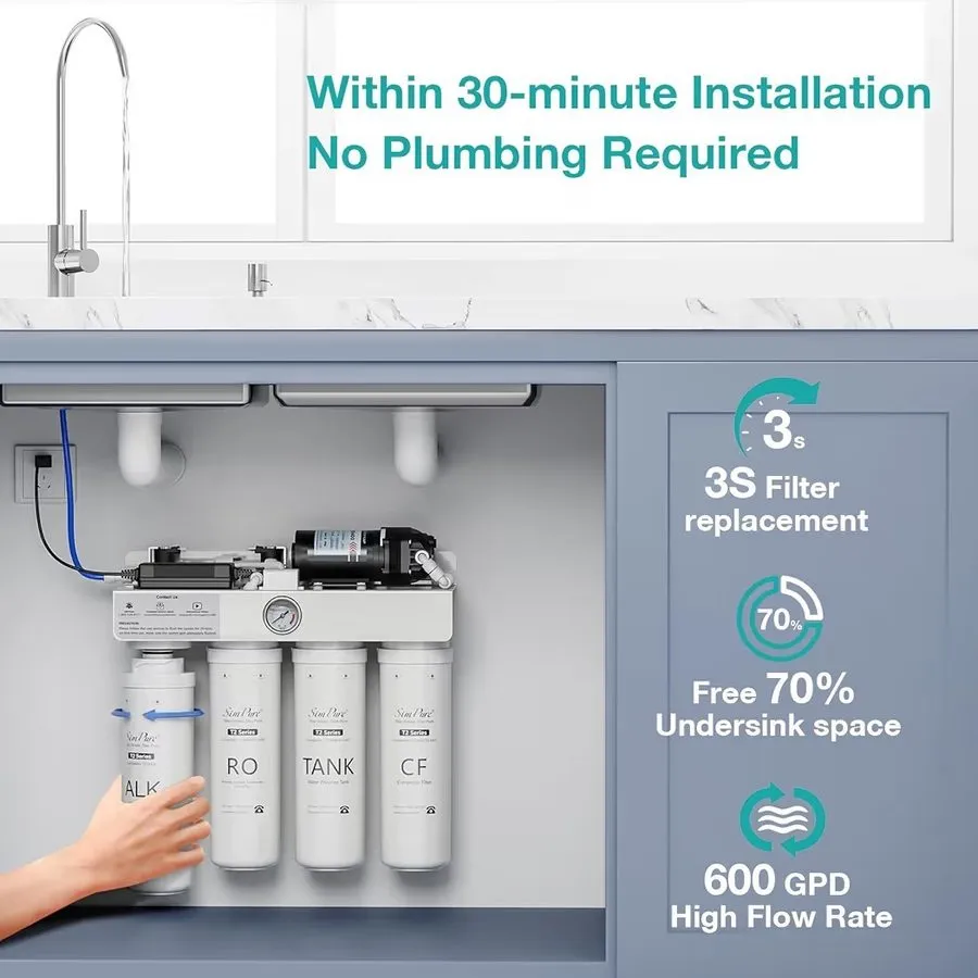 Насос SimPure T2-600A Reverse Osmosis Water Filter System Alkaline Water, NSF/AN — фото лота 2