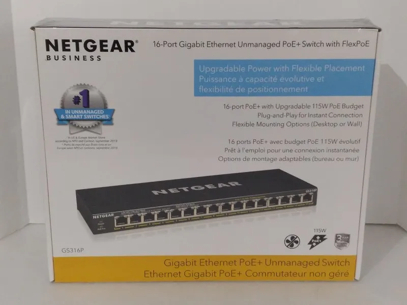 Коммутатор Netgear Switch GS316P 16-Port Gigabit PoE+ Unmanaged 115W FlexPoE