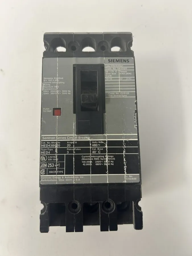 Автоматический выключатель Siemens ITE ED43B020 Sentron 20A 3-Pole Circuit Break