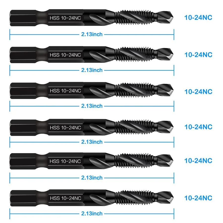 Режущий инструмент 6-pc 10-24NC Combination Drill Tap Bit Set SAE, Thread Size,  — фото лота 1