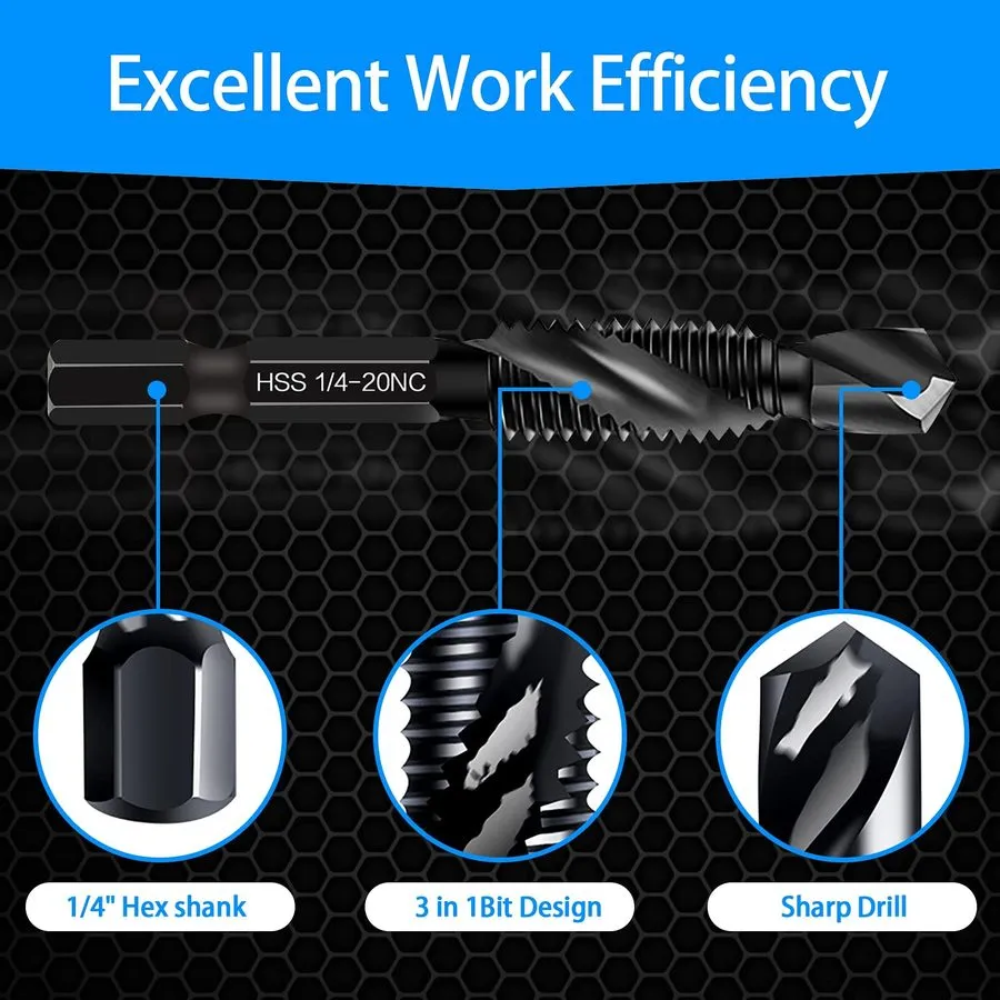 Режущий инструмент 6-pc 10-24NC Combination Drill Tap Bit Set SAE, Thread Size,  — фото лота 2
