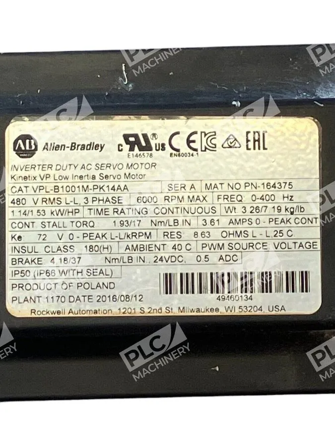 Серводвигатель Allen‑Bradley Servo Motor VPL-B1001M-PK14AA Unopened