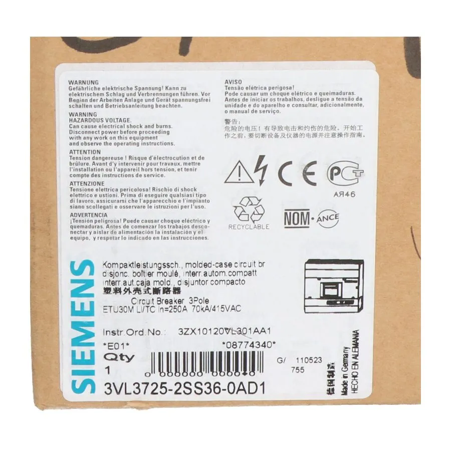 Автоматический выключатель Siemens 3VL3725-2SS36-0AD1 Circuit Breaker VL250H — фото лота 1