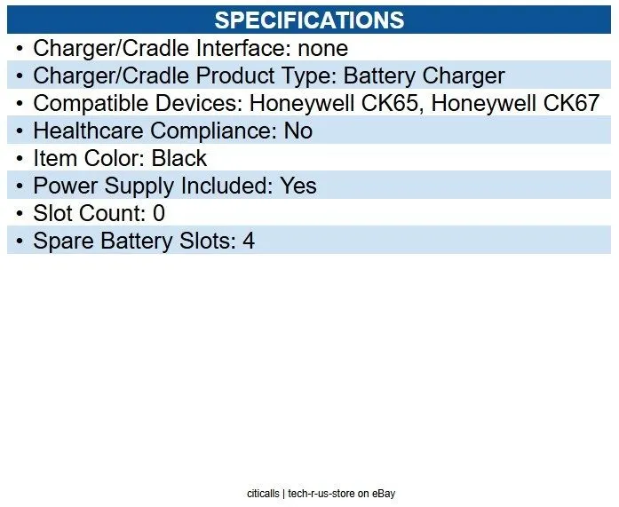 Терминал сбора данных HONEYWELL CK67 4-BAY battery charger NO Pda Charger CK6X-B