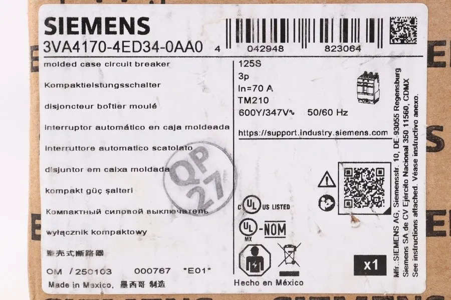 Автоматический выключатель Siemens 3VA4170-4ED34-0AA0 Circuit Breaker 3P/70A /48