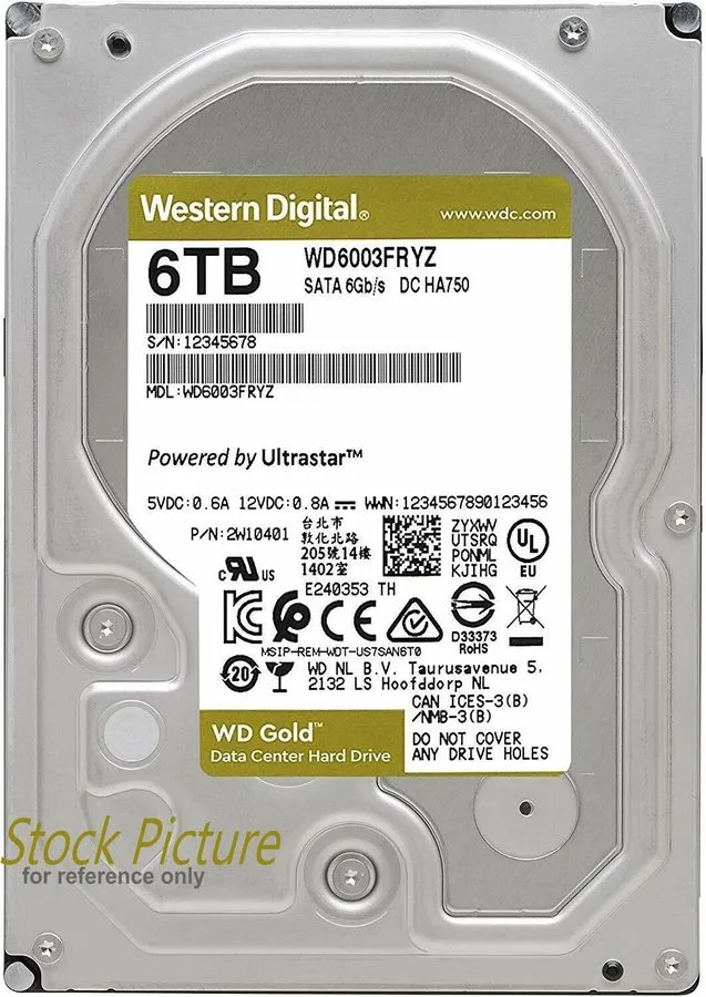 Жёсткий диск Western Digital WD Gold WD6003FRYZ 6TB 7.2K 256MB SATA III 3.5" HDD — фото лота 1