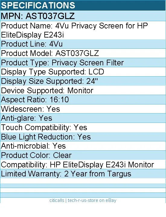 Монитор Targus AST037GLZ 4Vu Privacy Screen — фото лота 1