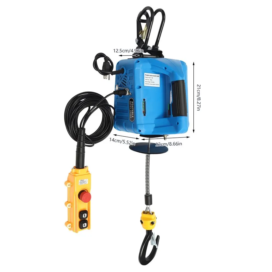 Таль 110V Electric Hoist 1100Lbs 2 Remotes 1500W 24.93Ft Portable Winch