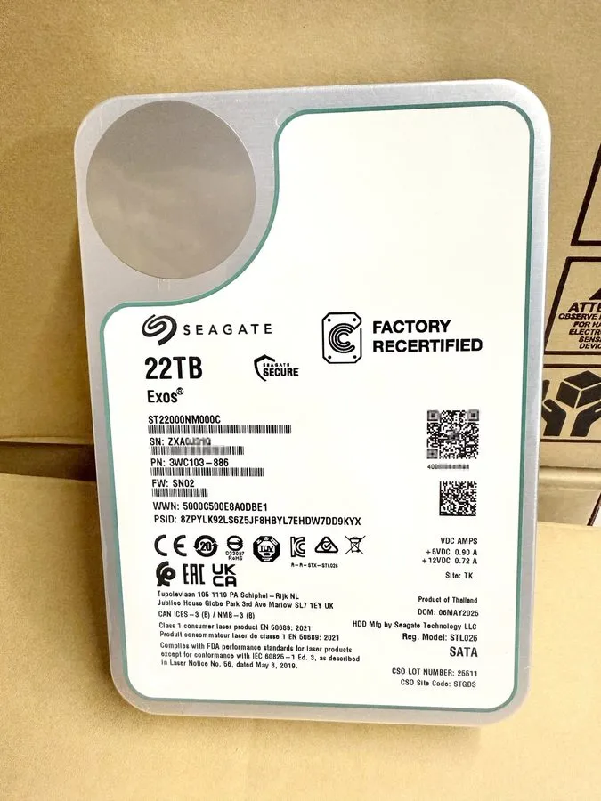 Жёсткий диск Seagate ST22000NM000C Exos 22TB 512MB Internal CMR 7.2K 6Gb 3.5" SA