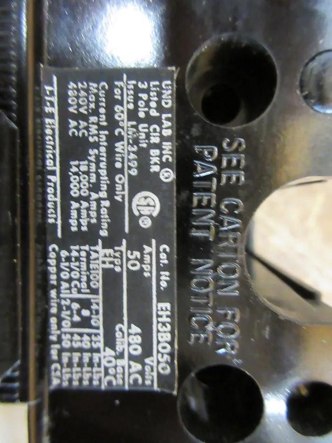 Автоматический выключатель ITE EH EH3 EH3-B050 3 Pole 50 Amp 480v Circuit Breake