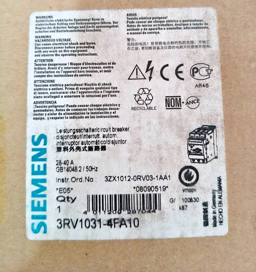 Автоматический выключатель SIEMENS 3RV1031-4FA10 Motor Protection Circuit Breake