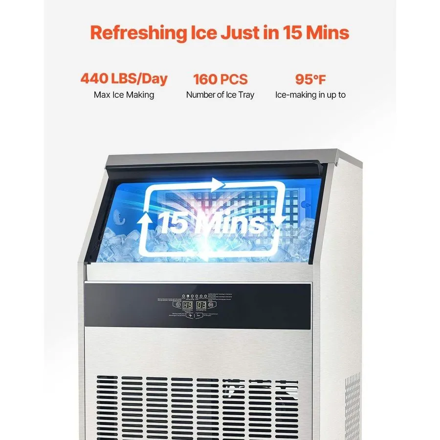 Льдогенератор 440lbs/24H Commercial Freestanding Ice Maker Machine 88lb Storage 