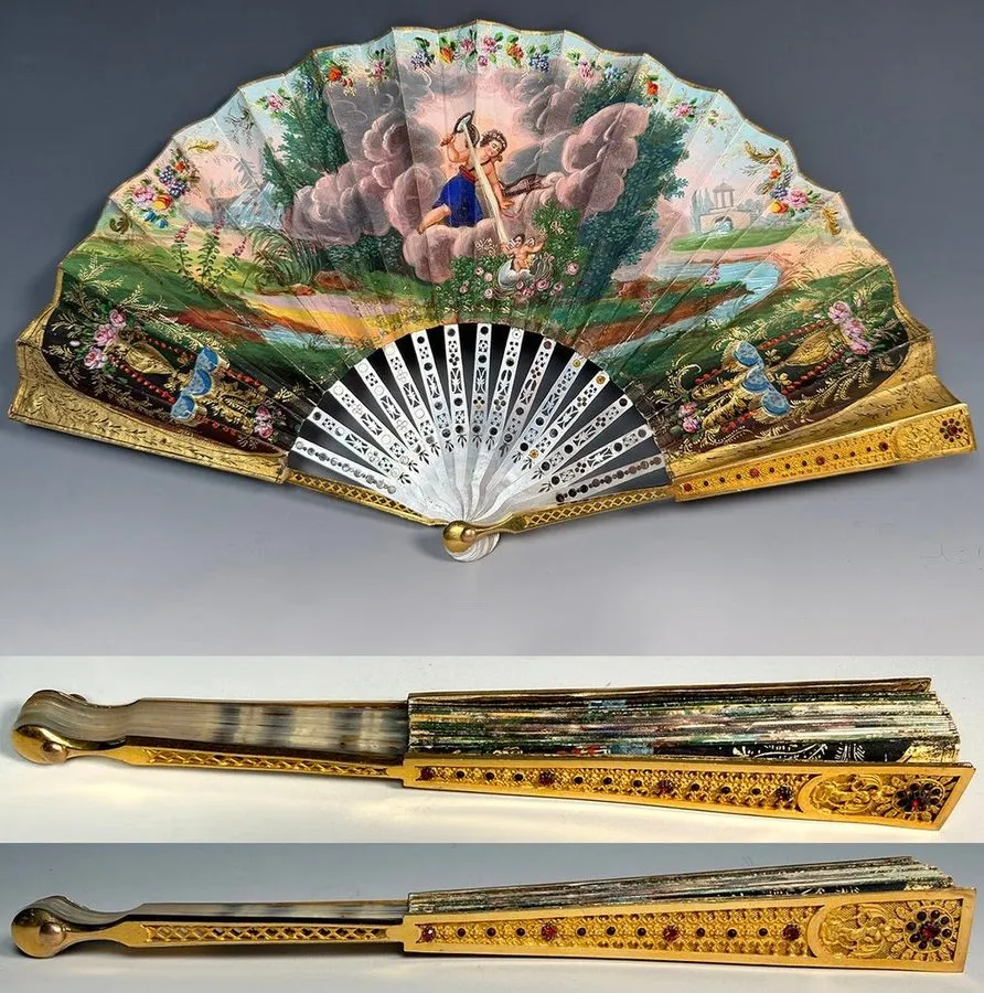 Вентилятор RARE French 46.67 grams 16k-17k Gold-Mounted Brisé Fan 1810–1820, Jew