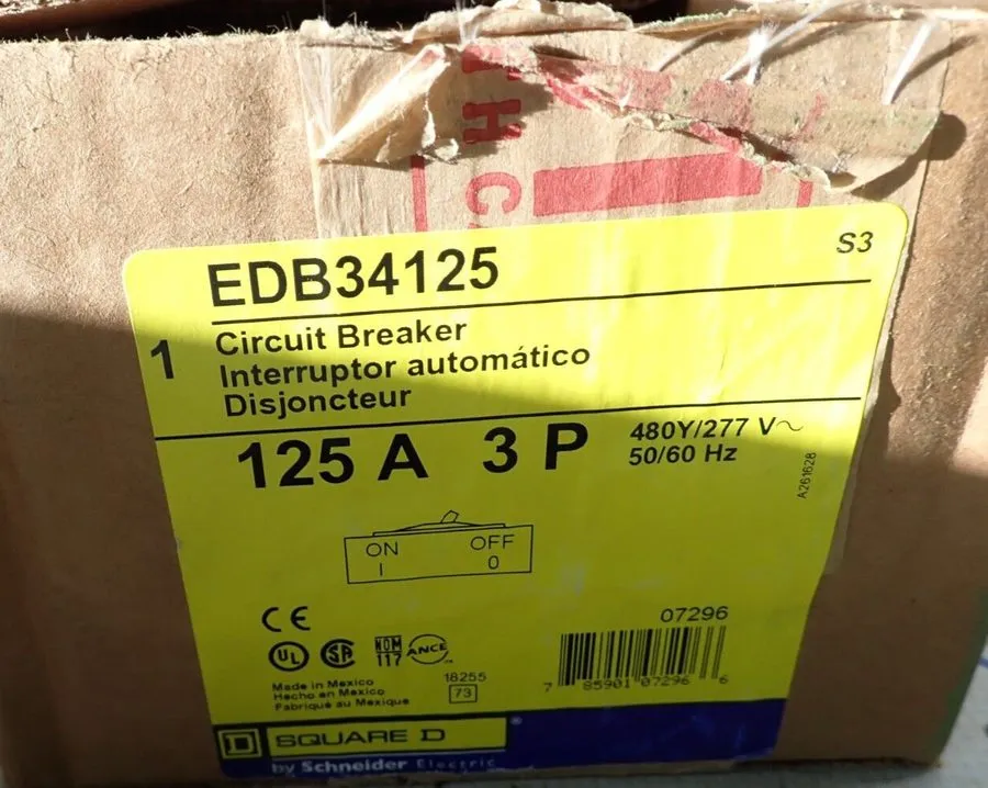 Автоматический выключатель Square D EDB34125 3p 480v 125a 18k Bolt In NF Circuit