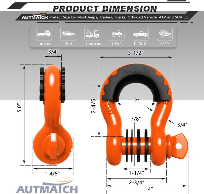 Такелажная скоба D Ring Shackle 3/4" Shackles 41,887Ibs Break Strength Clevis Sh — фото лота 2