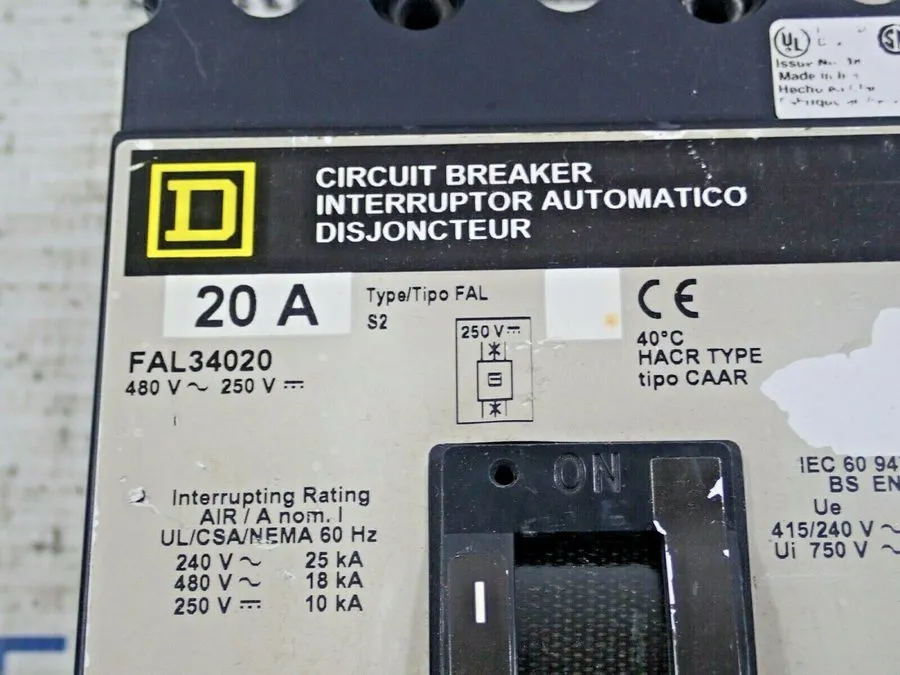 Автоматический выключатель SQUARE D THERMAL MAGNETIC CIRCUIT BREAKER FAL34020 20