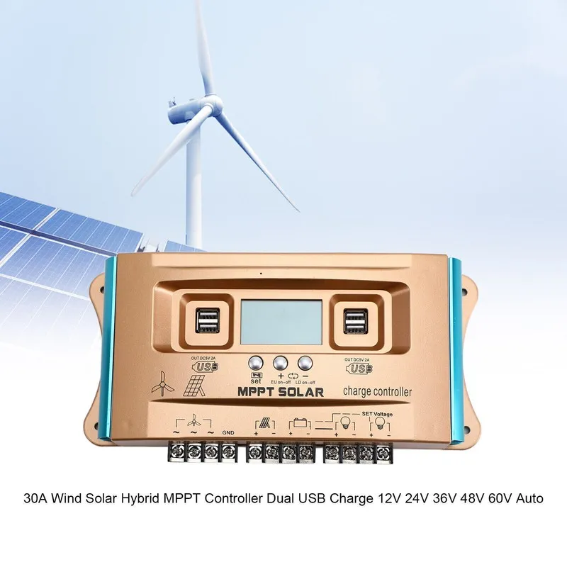 Аккумулятор 12V/24V/36V/48V/60V 60A MPPT Wind Solar Hybrid Charge Controller Pan