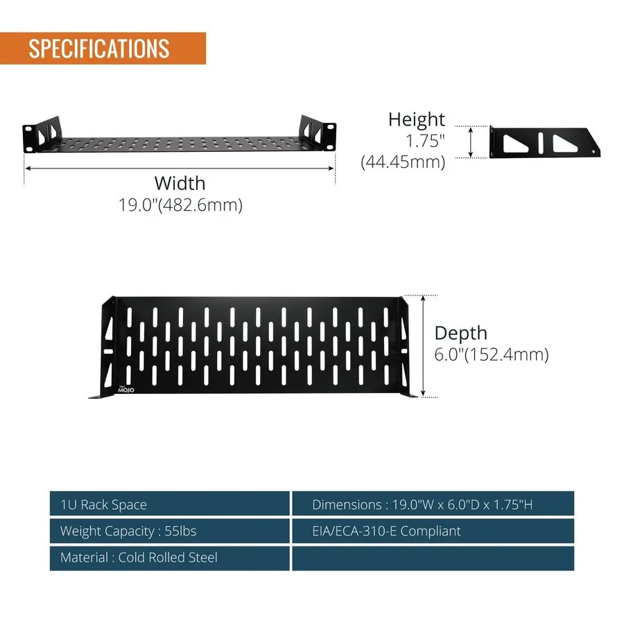Стойка/шкаф 1U Rack Shelf19 inch Rack Shelf 6 inch DepthRack Mount Shelf with An — фото лота 1