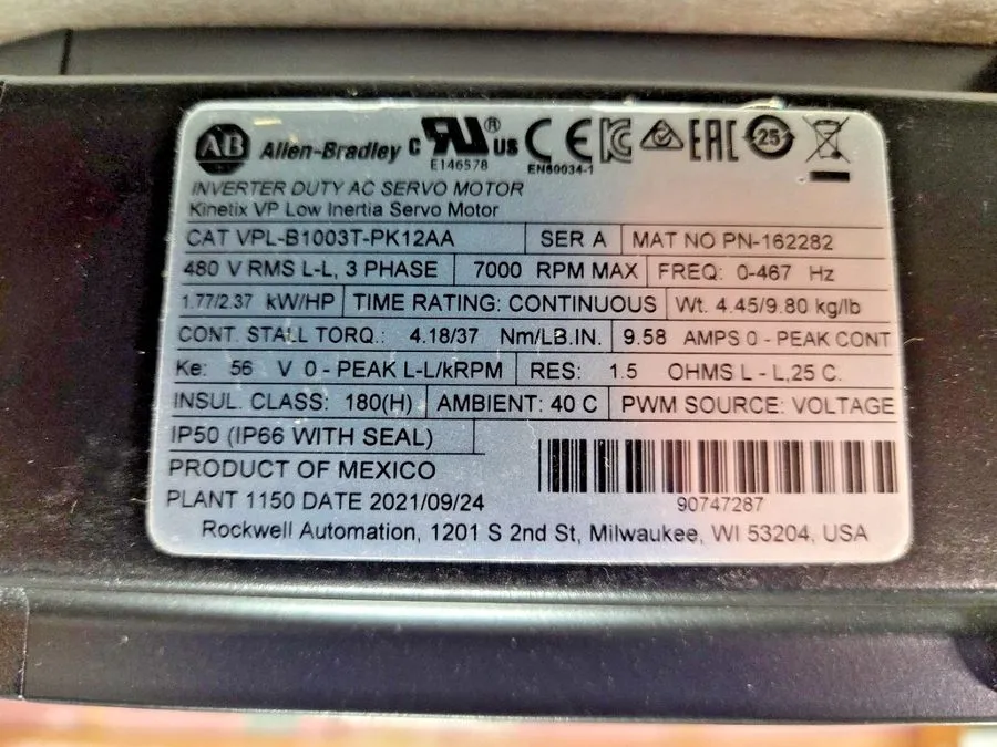 Серводвигатель Allen‑Bradley Servo Motor VPL-B1003T-PK12AA